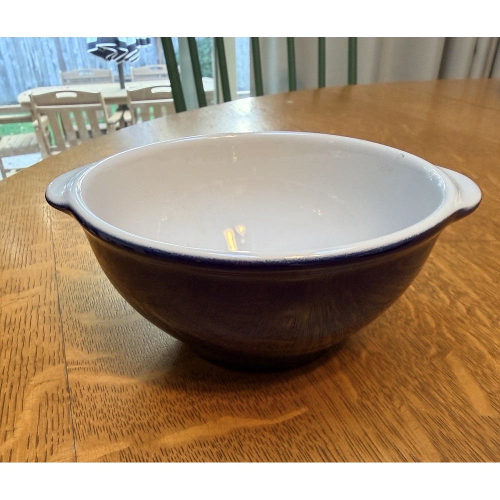Emile Henry France Cobalt Blue & White Lug Handled 6.25" Bowl Excellent